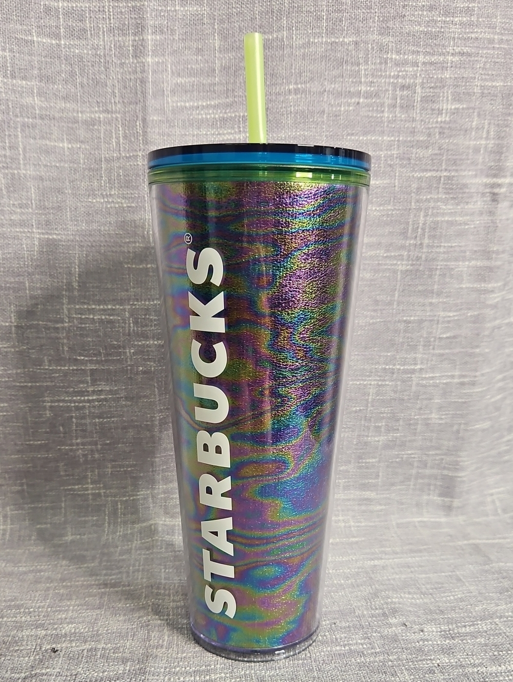 Starbucks Iridescent Holographic Tumbler with Lime Straw - Purple & Green